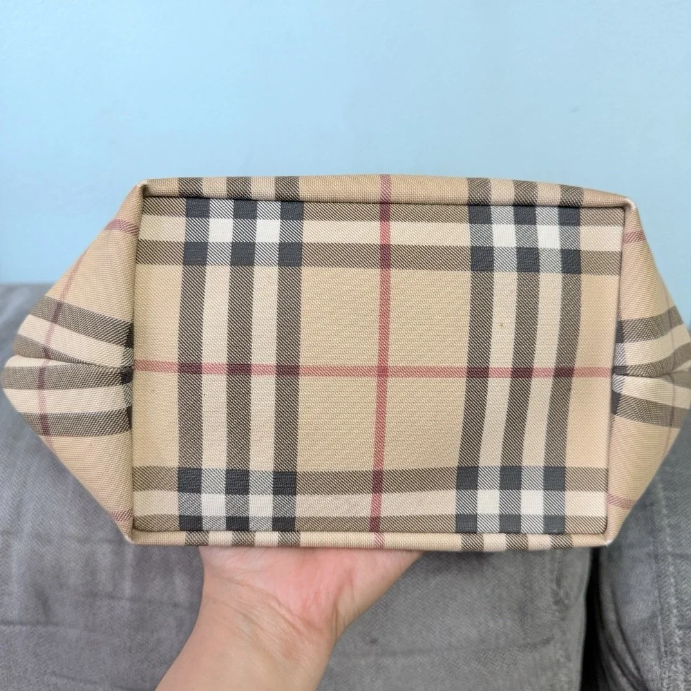 Burberry Nova Check Small Tote Bag‎ Beige Black Leather Handle Zip Italy